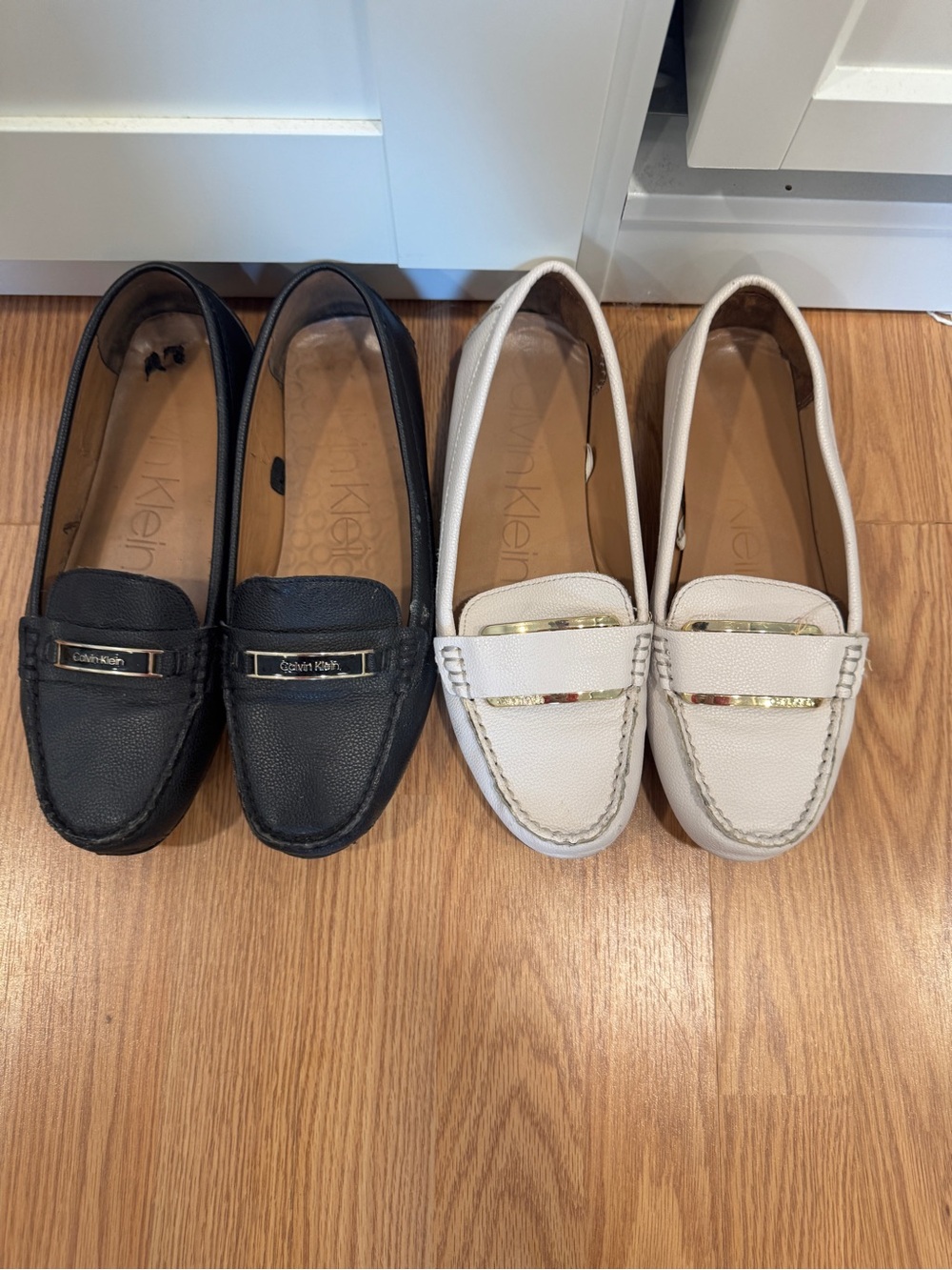 Calvin Klein Twin Set Leather Penny Loafers in Black & Cream both for 20$